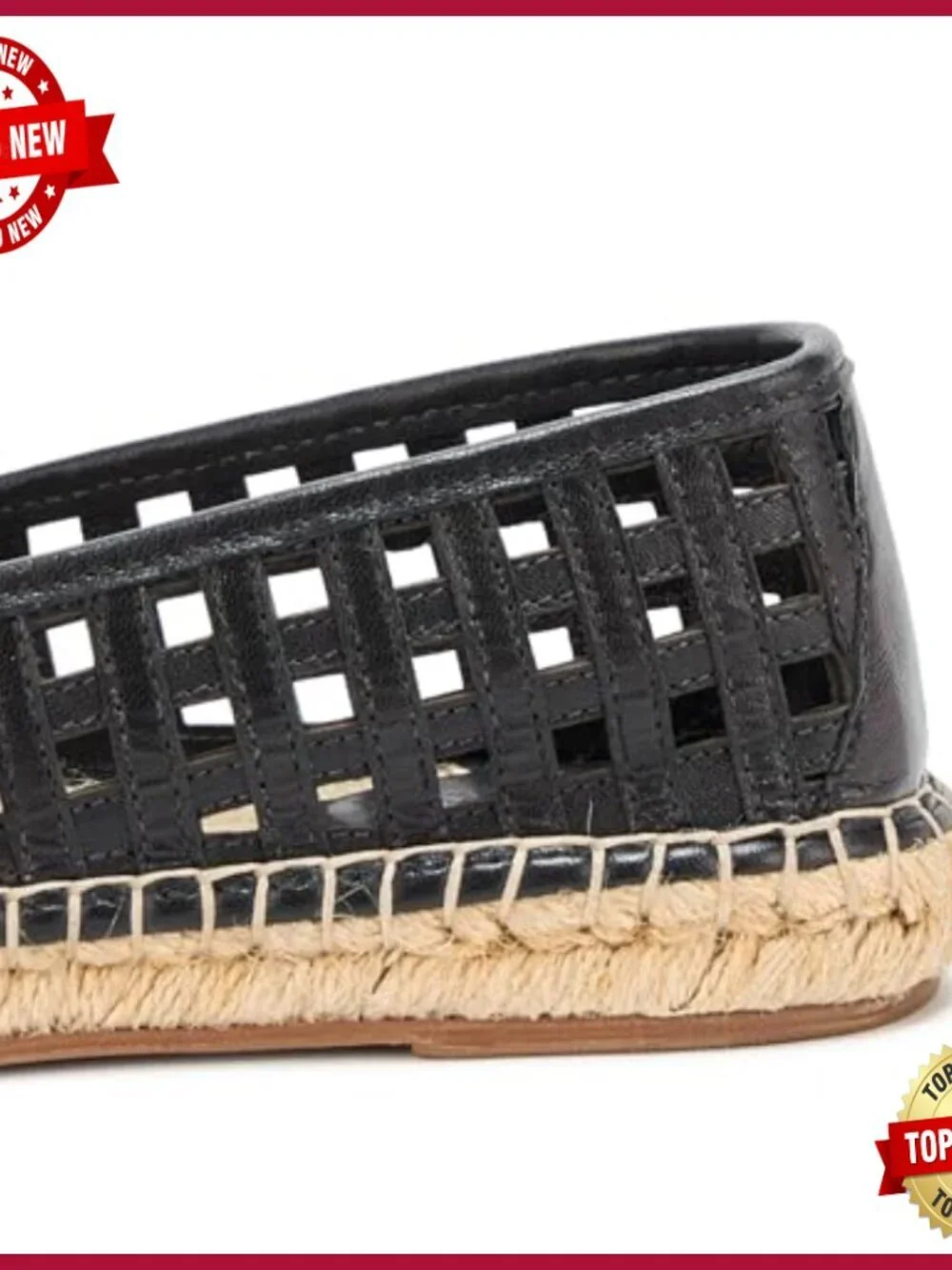 Studded Cage Espadrille Flats Leather Upper Jute Sole
